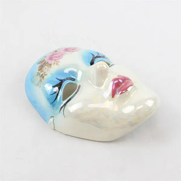 Hand-Painted Porcelain Mardi Gras Wall Mask - Rose Details, Glossy Finish