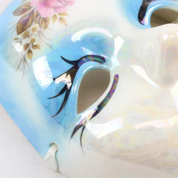 Hand-Painted Porcelain Mardi Gras Wall Mask - Rose Details, Glossy Finish