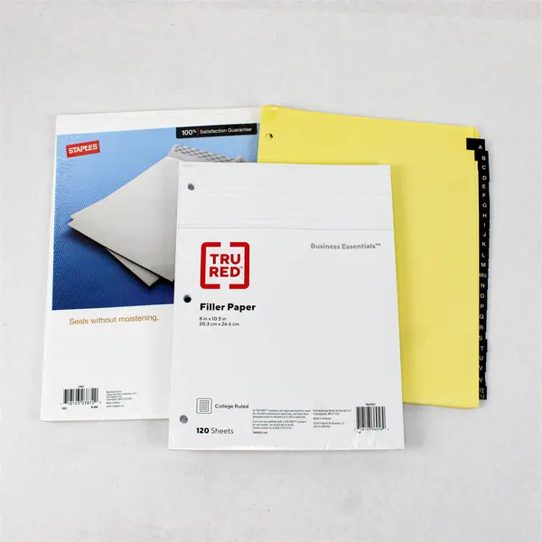 Staples Mixed Office Supplies Lot TRU RED Paper Envelopes A-Z Dividers