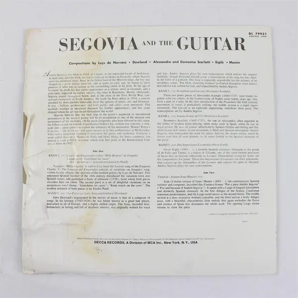 Segovia and the Guitar DECCA DL 79931 12" LP Vinyl Record