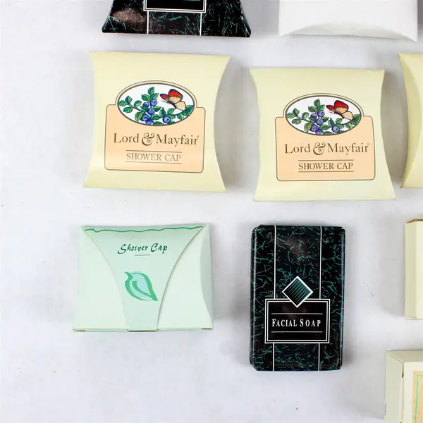 Lot of 10 Hotel Toiletries 8 Shower Caps 1 Facial Soap & 1 Shoe Shine Polisher