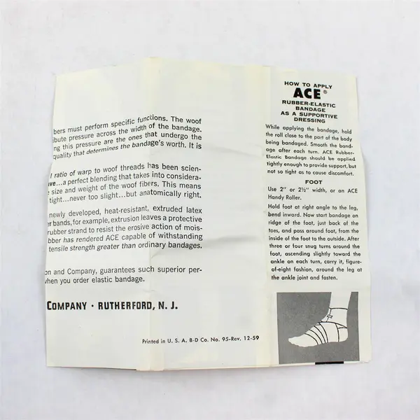 Vintage ACE Rubber Elastic Bandage Becton Dickinson 2.5in Wide USA Box