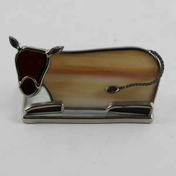 GHS Stained Glass Silver-Tone Decorative Cow Figure 4.5"
