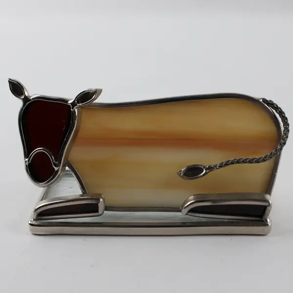 GHS Stained Glass Silver-Tone Decorative Cow Figure 4.5"