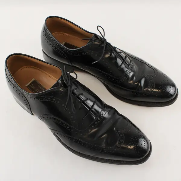 Johnston & Murphy Black Leather Wingtip Oxford Shoes Men's US Size 12 Flawed