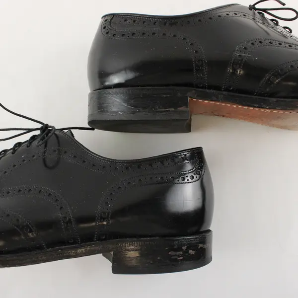Johnston & Murphy Black Leather Wingtip Oxford Shoes Men's US Size 12 Flawed