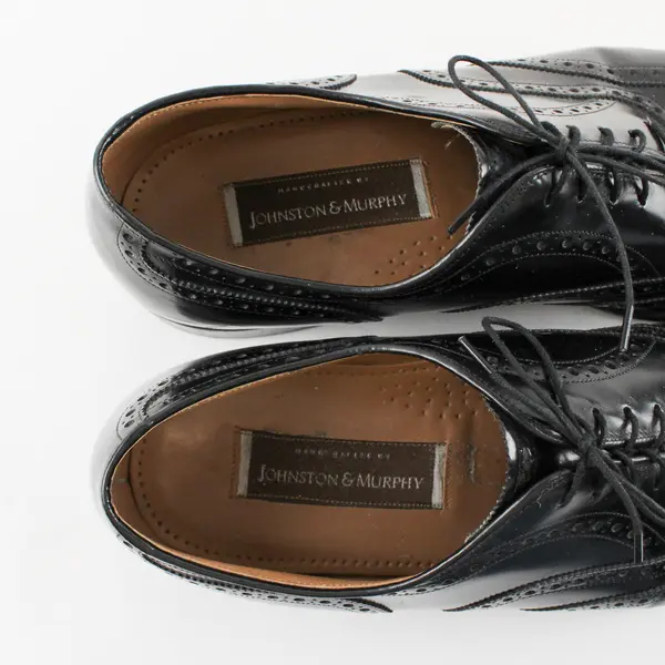 Johnston & Murphy Black Leather Wingtip Oxford Shoes Men's US Size 12 Flawed