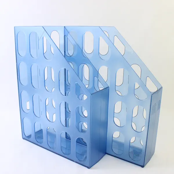 Set of 2 Newell Office Products Blue Plastic Magazine File Holders
