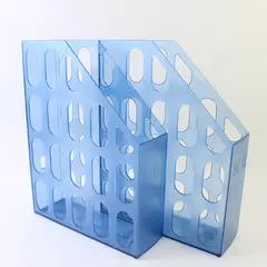 Set of 2 Newell Office Products Blue Plastic Magazine File Holders