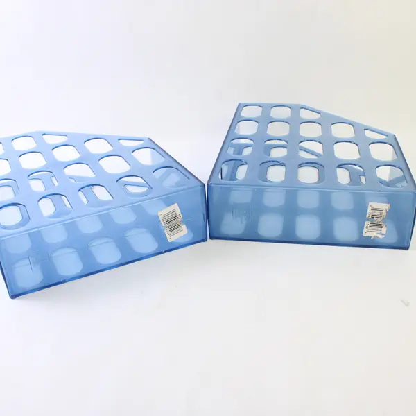 Set of 2 Newell Office Products Blue Plastic Magazine File Holders