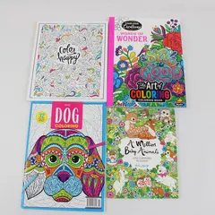 Lot of 4 Coloring Books Color Happy Words of Wonder Dog Coloring Baby Animals