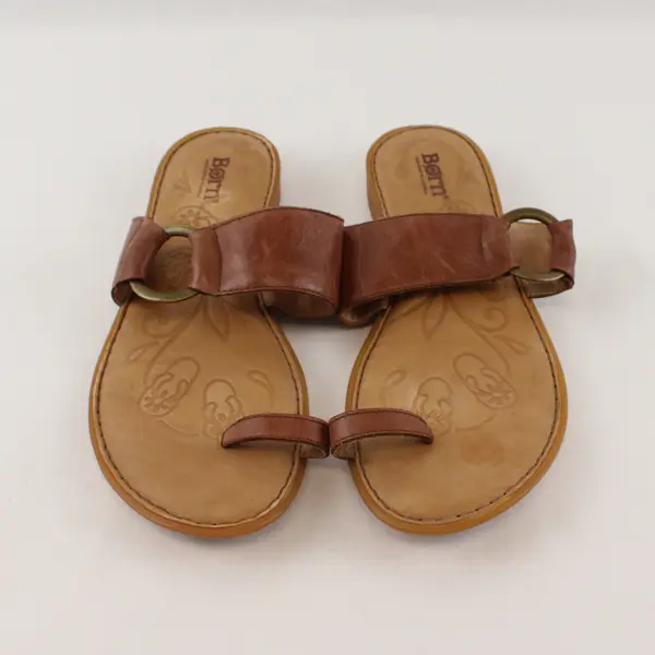 Born Handcrafted Footwear Women's 8/39 Brown Leather Toe Loop Sandal Slides 