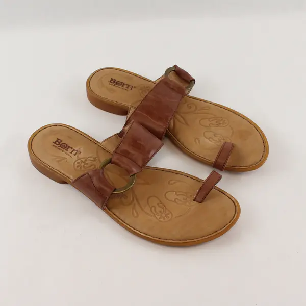 Born Handcrafted Footwear Women's 8/39 Brown Leather Toe Loop Sandal Slides 