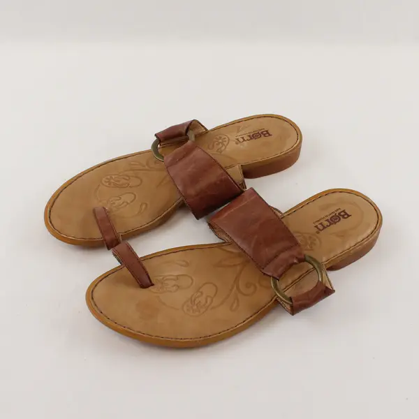 Born Handcrafted Footwear Women's 8/39 Brown Leather Toe Loop Sandal Slides 