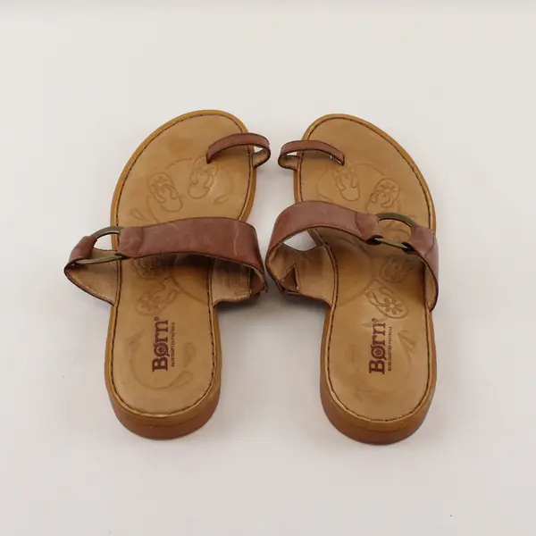 Born Handcrafted Footwear Women's 8/39 Brown Leather Toe Loop Sandal Slides 