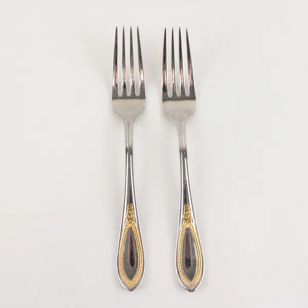 Two Stainless Dinner Forks by Yamazaki in the Pattern Mayfaire Made in Korea