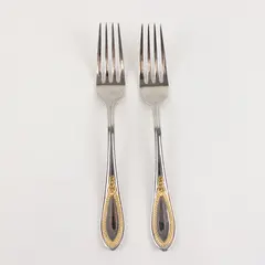Two Stainless Dinner Forks by Yamazaki in the Pattern Mayfaire Made in Korea