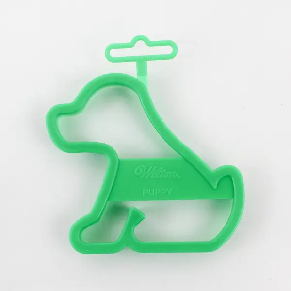1993 VTG Wilton Sitting Puppy Dog Green Plastic Cookie Cutter 4"