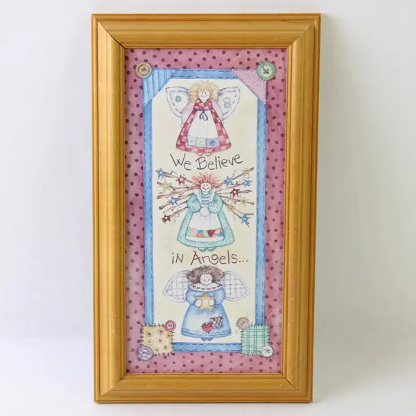 Vintage Figi Graphics Angels Kitsch Framed Art Print 11.5" x 6.5"