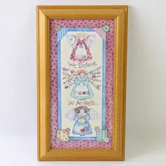 Vintage Figi Graphics Angels Kitsch Framed Art Print 11.5" x 6.5"