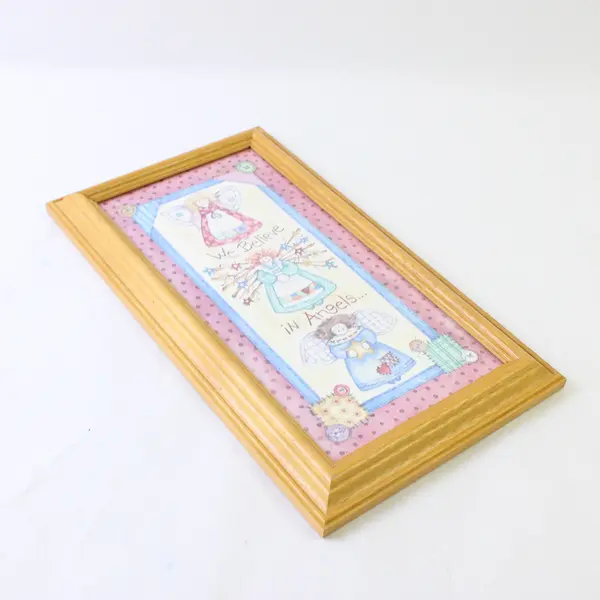 Vintage Figi Graphics Angels Kitsch Framed Art Print 11.5" x 6.5"