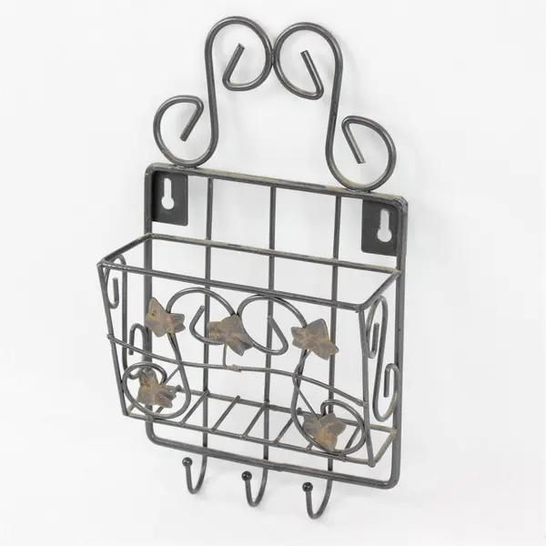 Wrought Iron Wall-Hanging Organizer with Key Hooks Ivy Design