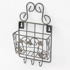 Wrought Iron Wall-Hanging Organizer with Key Hooks Ivy Design