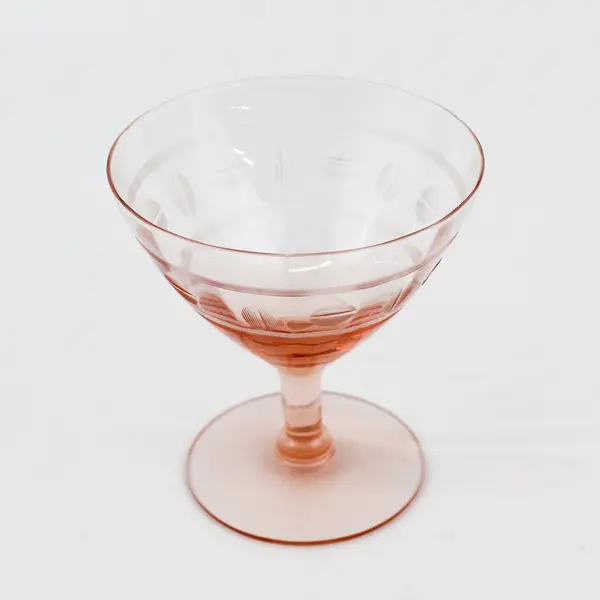 Set of 4 Pink Depression Glass Sherbet Glasses With Etched Split Dots