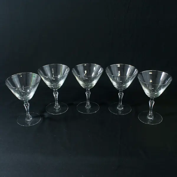 Set of 5 Fostoria Engagement Platinum Rim Crystal Champagne Glasses