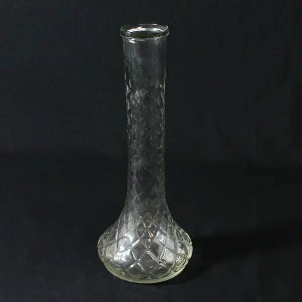 C.F.G. Clear Glass Diamond Pattern Bud Vase 9"