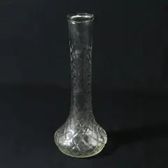 C.F.G. Clear Glass Diamond Pattern Bud Vase 9"
