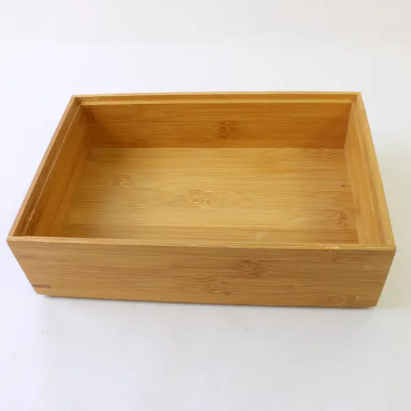 Bamboo Flatware Storage Box w Lid Kitchen Office Organizer Used