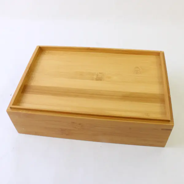 Bamboo Flatware Storage Box w Lid Kitchen Office Organizer Used