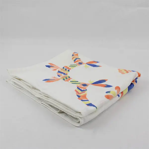 White Rectangular Fabric Tablecloth Multicolor Tropical Print 36 x 44