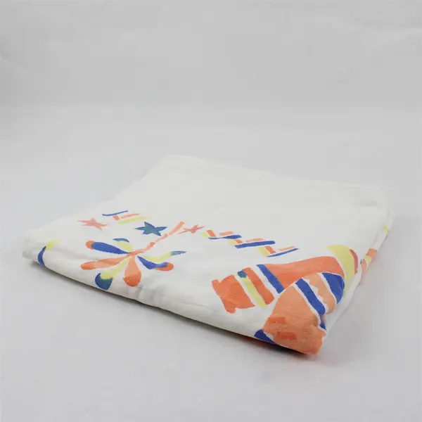 White Rectangular Fabric Tablecloth Multicolor Tropical Print 36 x 44