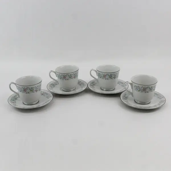 Set of 4 Sango Oxford Pink Melody Cups And Saucers