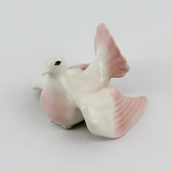 Pink And White Ceramic Dove With Spread Wings 2.75" Tall