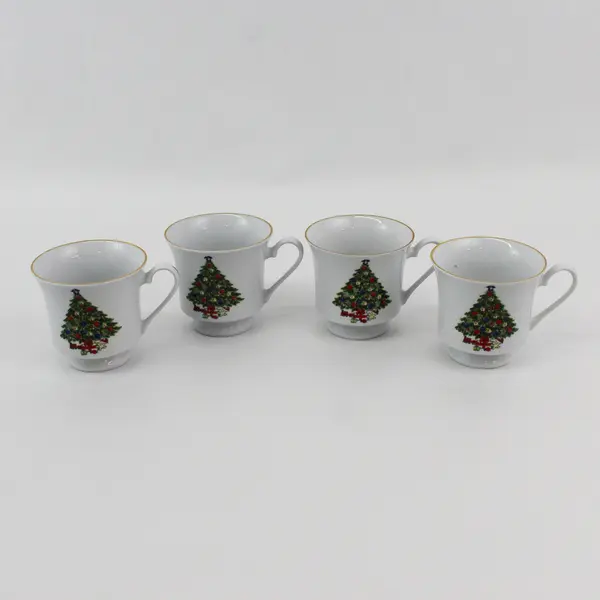 Set of 4 Sea Gull Christmas Tree Fine China Coffee or Tea Cups BY JIAN SHIANG 