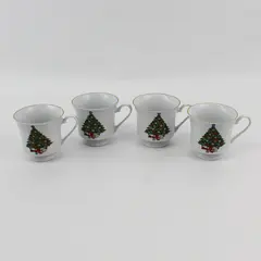 Set of 4 Sea Gull Christmas Tree Fine China Coffee or Tea Cups BY JIAN SHIANG 