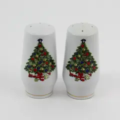 Vintage Trisa TRS1 Christmas Tree Salt & Pepper Shakers 3.75" Porcelain