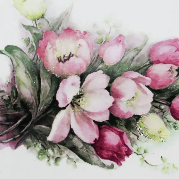 Vintage Scalloped Rim Tray or Platter With A Hand Painted Tulip Bouquet