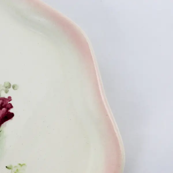Vintage Scalloped Rim Tray or Platter With A Hand Painted Tulip Bouquet