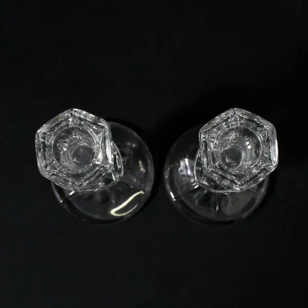 Vintage Pair Lead Crystal Candle Stick Holders Pinwheel Star Pattern 5” High