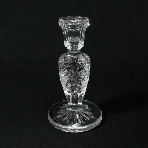 Vintage Pair Lead Crystal Candle Stick Holders Pinwheel Star Pattern 5” High