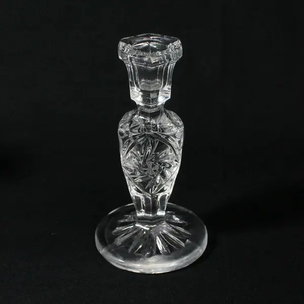 Vintage Pair Lead Crystal Candle Stick Holders Pinwheel Star Pattern 5” High