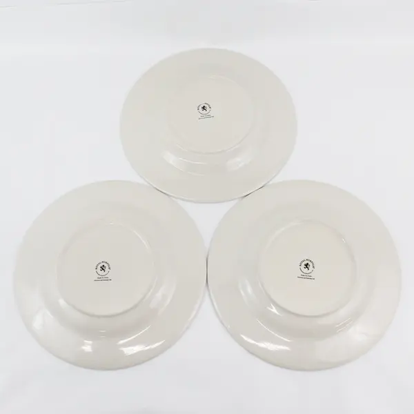 3 Royal Norfolk Stoneware Christmas Plates White W/ Blue Snowflake Rim Blue Trim