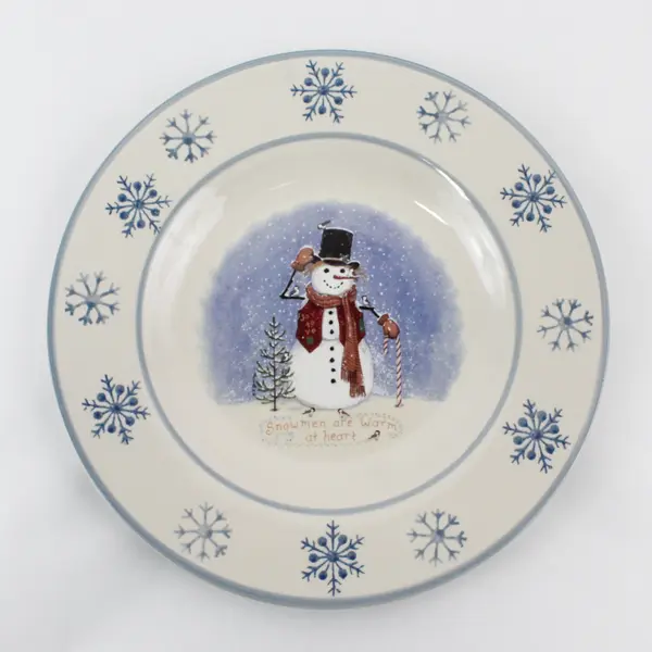 3 Royal Norfolk Stoneware Christmas Plates White W/ Blue Snowflake Rim Blue Trim