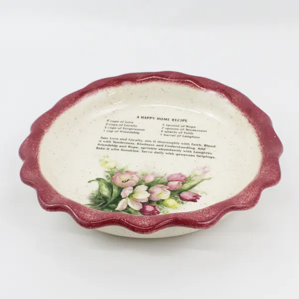 Handmade A Happy Home Recipe Tulip Pattern Scalloped Rim Deep Pie Dish