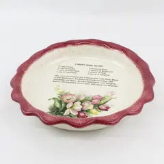 Handmade A Happy Home Recipe Tulip Pattern Scalloped Rim Deep Pie Dish