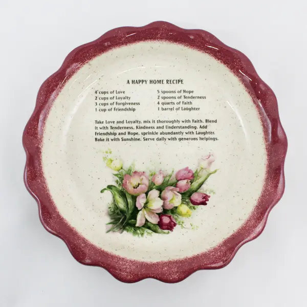 Handmade A Happy Home Recipe Tulip Pattern Scalloped Rim Deep Pie Dish